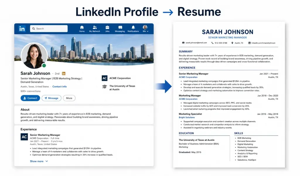 linked in profile to resume