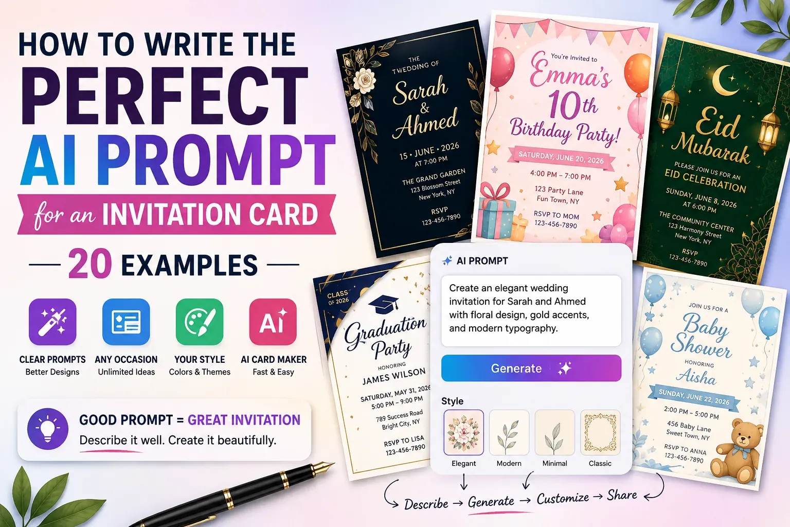 How to Write the Perfect AI Prompt for an Invitation Card: 20 Examples